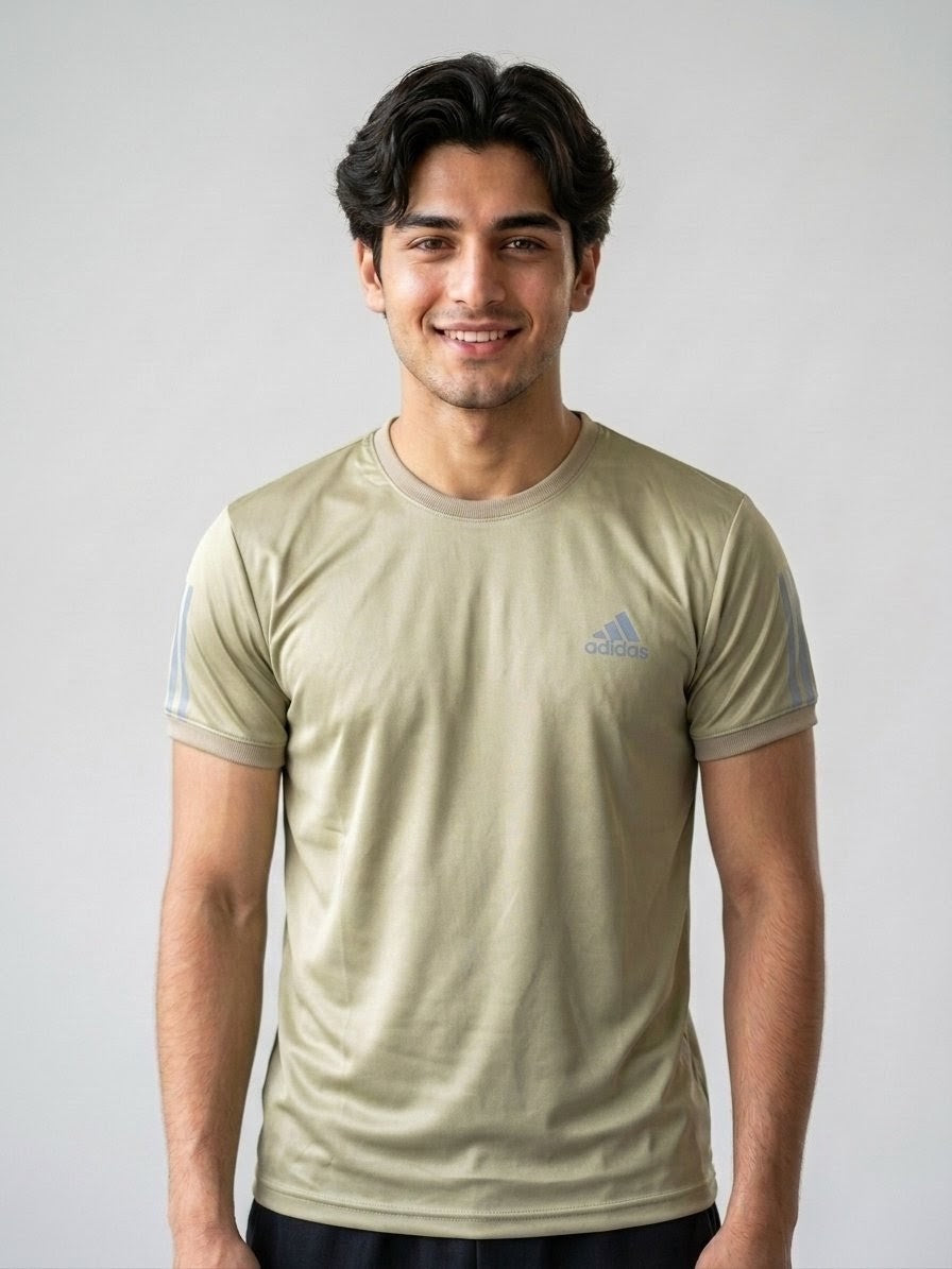 Men’s Olive Beige Performance Crew Neck T-Shirt